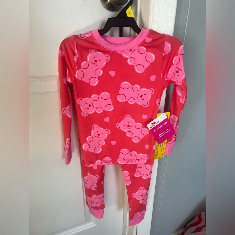 Pink Bear Print Kids Pajamas